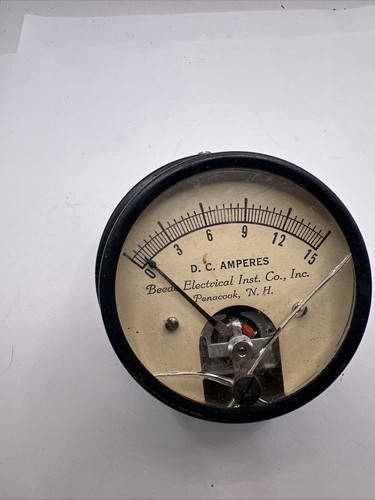 Vintage Beede Electrical Inst. 0-15 D.C. amperes Meter TESTED WORKS
