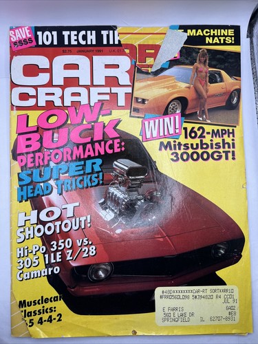 Car Craft Magazine January 1991 Issue Ripped Cover Missing Back Cover