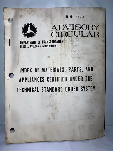 Advisory Circular Index If Materials, Parts, And Appliances 1974 Book Manual