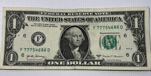Dollar $1 US Banknote with Lucky "777" As The First 3 Digits With 2 Types DOB