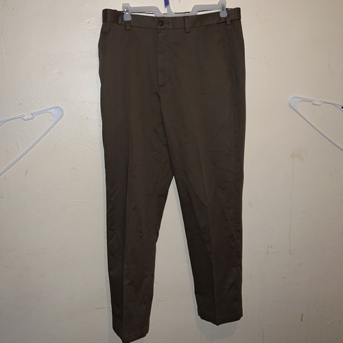 Mens Covington Brown Khaki 38 x 34 Flat Front Dress Casual Pants