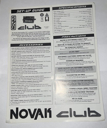 Novak Club Brushless ESC Setup Guide Manual